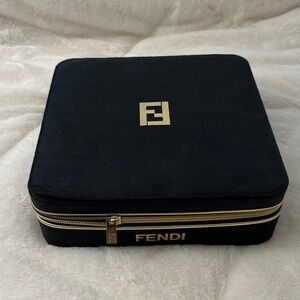 Fendi Black Velvet Case with Gold Detailing. USED.  
10” X 10” X 3”